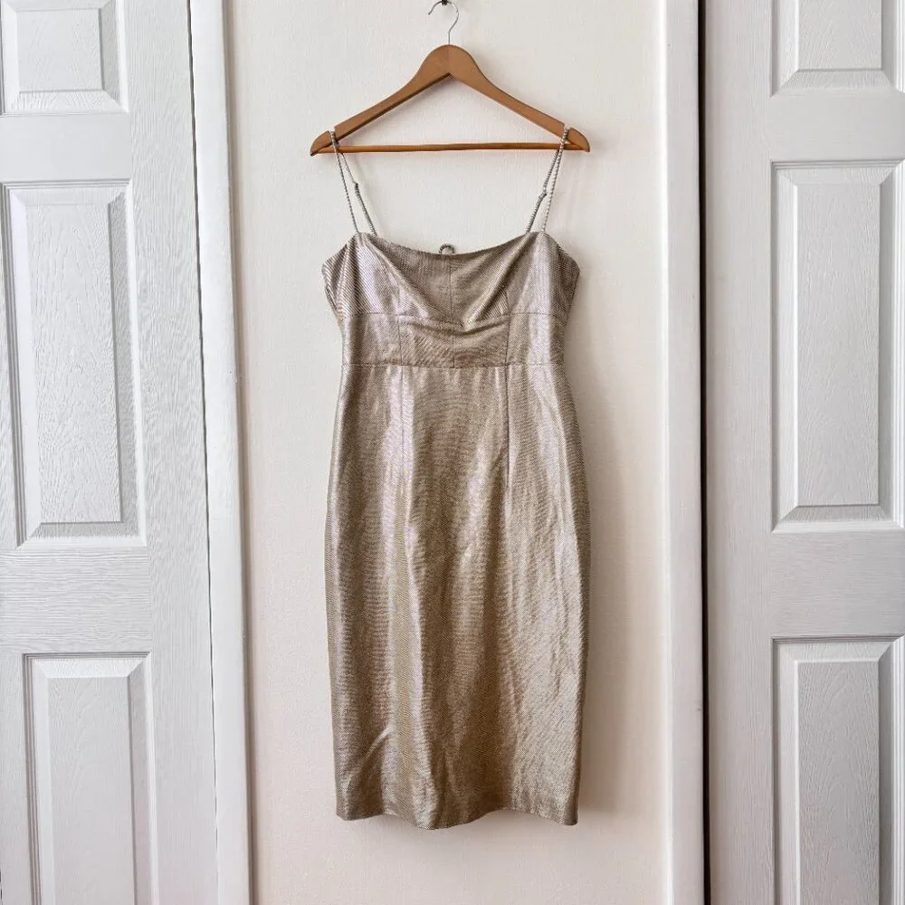 J. Crew Collection Double Tie-Back Metallic Linen Blend Dress in Gold